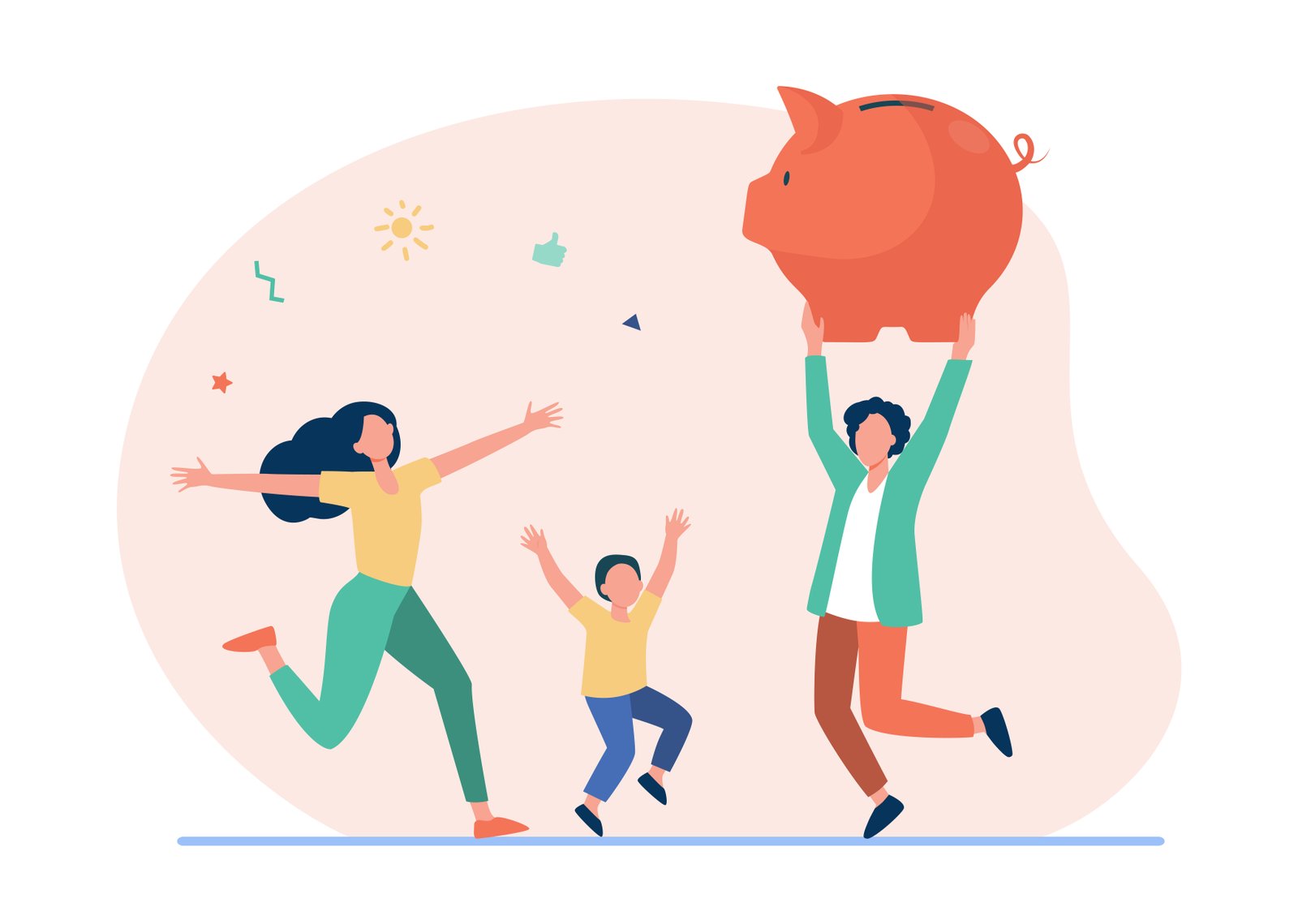 Personas celebrando la felicidad con una hucha